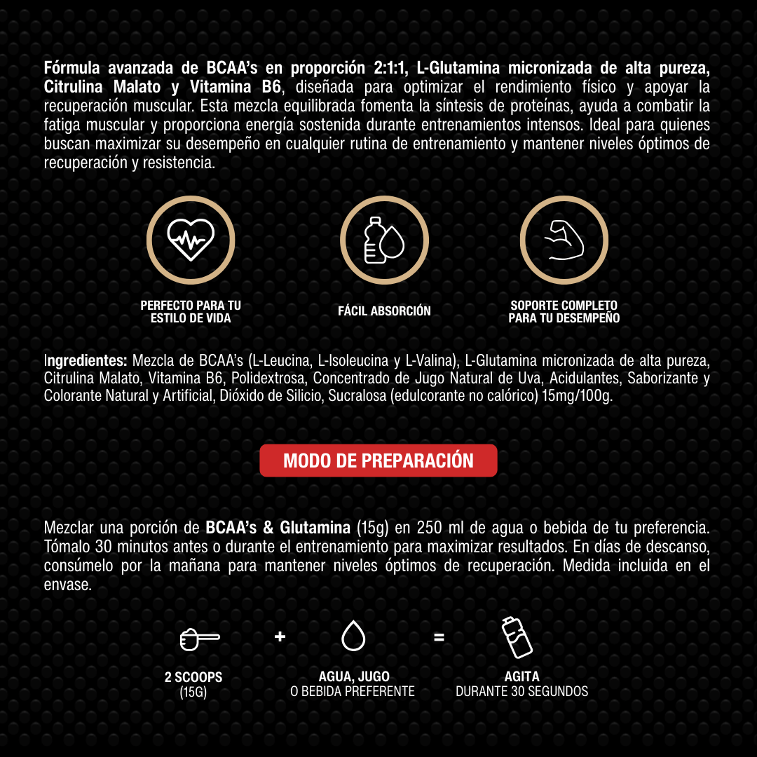 BCAA’s & Glutamina
 Uva
